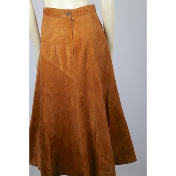 Ann Taylor Vintage Camel Beige Suede Pleated Skirt Leather 90s Classic Size 6 - Picture 8 of 11